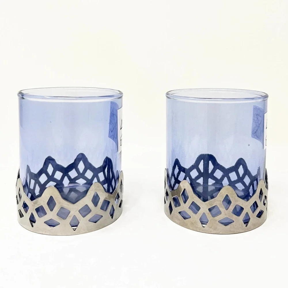 IKEA GOKVALLA Blue & Silver Tealight Holder (2)